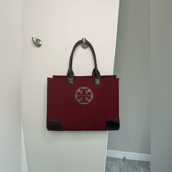 TORY BURCH Ella Tote Burgundy Quilted Handbag - Picture 2 of 16